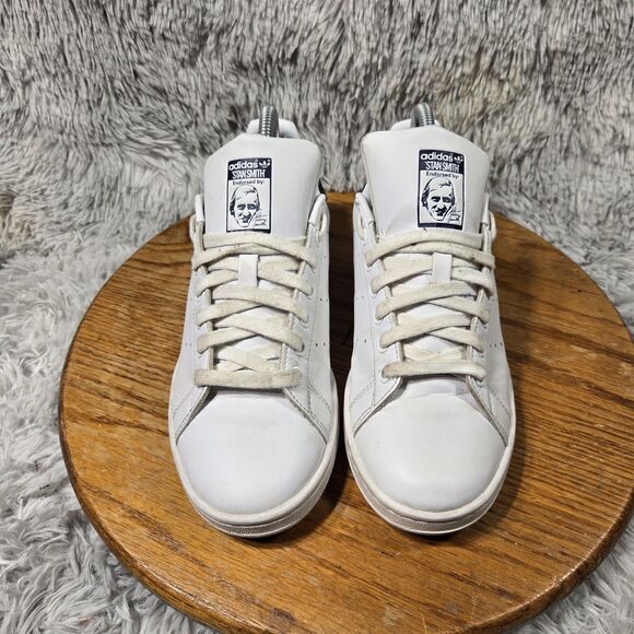 Adidas Stan Smith Mens Sz 7.5 White Grain Navy Blue Trim Vegan Classic Sneakers - Picture 3 of 9